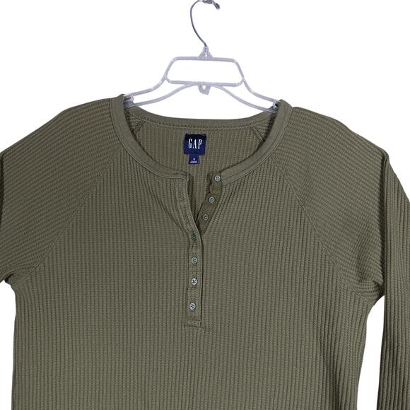 GAP Long Sleeve Waffle Raglan Thermal Top Size Small Army Green Pullover - Picture 2 of 7
